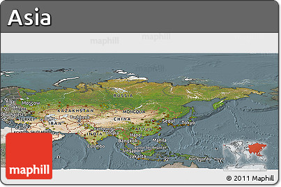 Satellite Panoramic Map of Asia, semi-desaturated