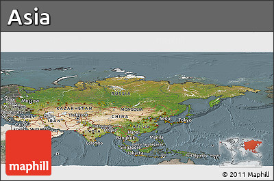 Satellite Panoramic Map of Asia, semi-desaturated
