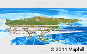Satellite Panoramic Map of Asia, single color outside, bathymetry sea