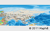 Shaded Relief Panoramic Map of Asia, political outside