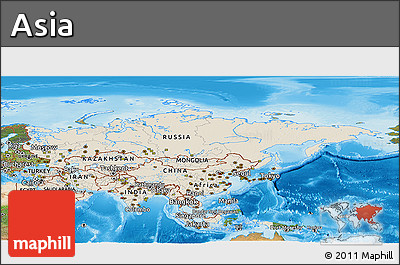 Shaded Relief Panoramic Map of Asia, satellite outside, shaded relief sea