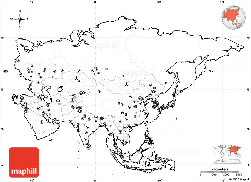 Blank Map Of Asia With Numbers Blank Simple Map Of Asia, Cropped Outside, No Labels