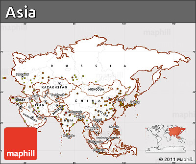 Classic Style Simple Map of Asia, cropped outside