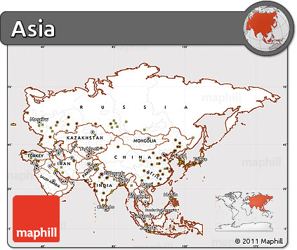 Classic Style Simple Map of Asia, cropped outside