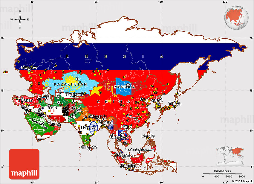 latitude and longitude map of asia