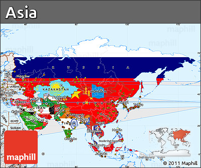 Flag Simple Map of Asia, single color outside, borders and labels