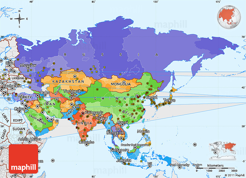 simple map of asia