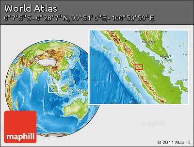 Physical Location Map of the Area around 0° 10' 31" N, 100° 22' 30" E