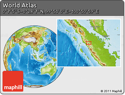 Physical Location Map of the Area around 0° 10' 31" N, 100° 22' 30" E