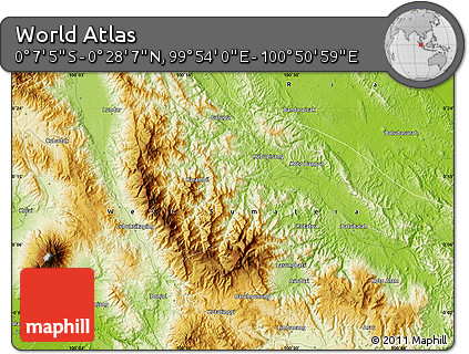 Physical Map of the Area around 0° 10' 31" N, 100° 22' 30" E