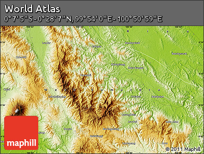 Physical Map of the Area around 0° 10' 31" N, 100° 22' 30" E