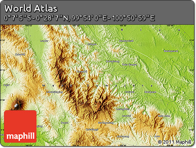 Physical Map of the Area around 0° 10' 31" N, 100° 22' 30" E