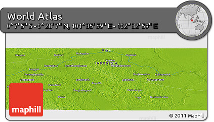 Physical Panoramic Map of the Area around 0° 10' 31" N, 102° 4' 29" E