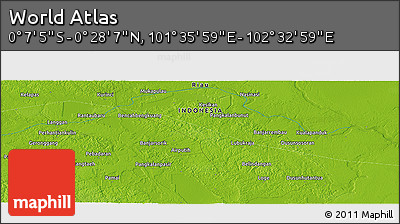 Physical Panoramic Map of the Area around 0° 10' 31" N, 102° 4' 29" E