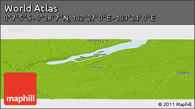 Physical Panoramic Map of the Area around 0° 10' 31" N, 102° 55' 30" E