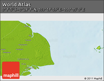 Physical 3D Map of the Area around 0° 10' 31" N, 103° 46' 30" E