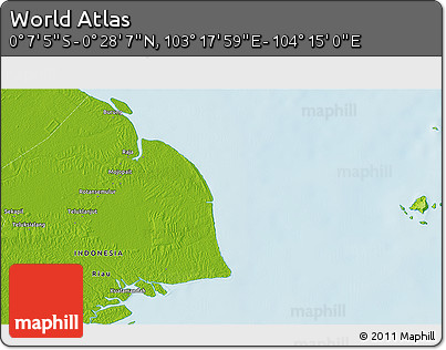 Physical 3D Map of the Area around 0° 10' 31" N, 103° 46' 30" E