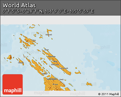 Political 3D Map of the Area around 0° 10' 31" N, 104° 37' 30" E