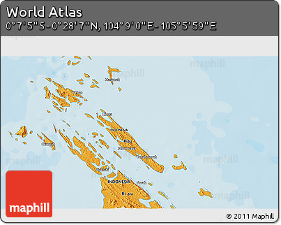 Political 3D Map of the Area around 0° 10' 31" N, 104° 37' 30" E