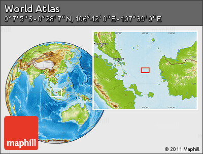 Physical Location Map of the Area around 0° 10' 31" N, 107° 10' 30" E