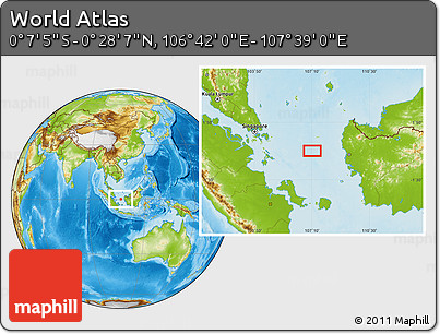 Physical Location Map of the Area around 0° 10' 31" N, 107° 10' 30" E