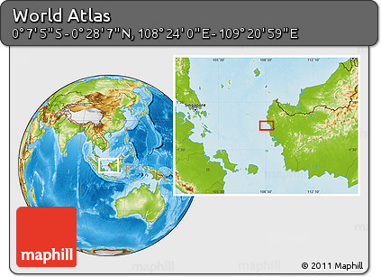 Physical Location Map of the Area around 0° 10' 31" N, 108° 52' 30" E