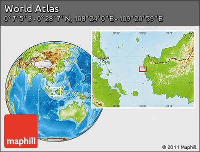 Physical Location Map of the Area around 0° 10' 31" N, 108° 52' 30" E