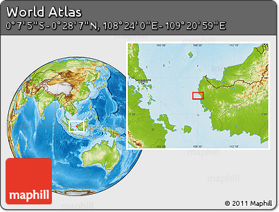 Physical Location Map of the Area around 0° 10' 31" N, 108° 52' 30" E