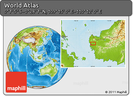 Physical Location Map of the Area around 0° 10' 31" N, 109° 43' 29" E