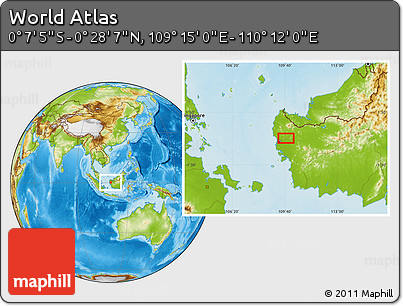Physical Location Map of the Area around 0° 10' 31" N, 109° 43' 29" E