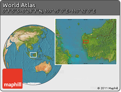 Satellite Location Map of the Area around 0° 10' 31" N, 109° 43' 29" E