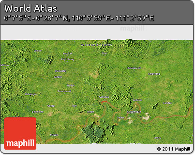 Satellite 3D Map of the Area around 0° 10' 31" N, 110° 34' 29" E