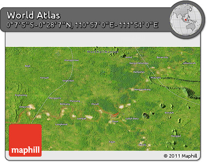Satellite 3D Map of the Area around 0° 10' 31" N, 111° 25' 30" E