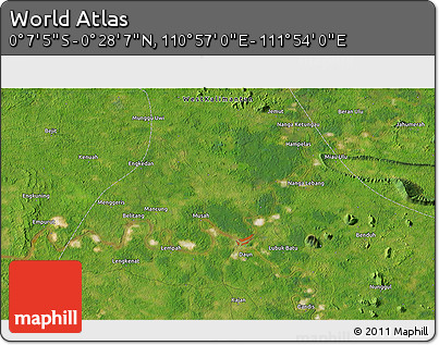 Satellite 3D Map of the Area around 0° 10' 31" N, 111° 25' 30" E