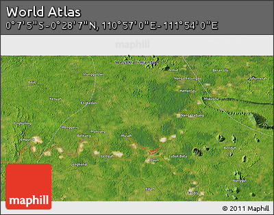 Satellite 3D Map of the Area around 0° 10' 31" N, 111° 25' 30" E