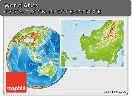 Physical Location Map of the Area around 0° 10' 31" N, 111° 25' 30" E