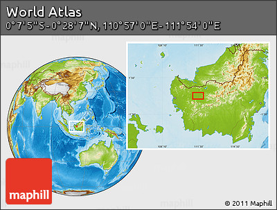 Physical Location Map of the Area around 0° 10' 31" N, 111° 25' 30" E