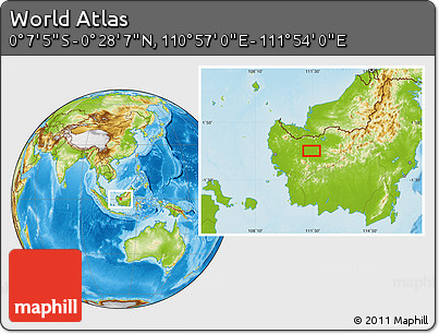 Physical Location Map of the Area around 0° 10' 31" N, 111° 25' 30" E