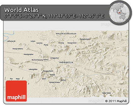 Shaded Relief 3D Map of the Area around 0° 10' 31" N, 112° 16' 30" E