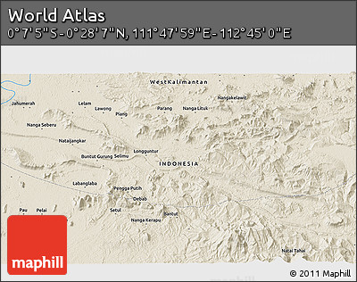 Shaded Relief 3D Map of the Area around 0° 10' 31" N, 112° 16' 30" E