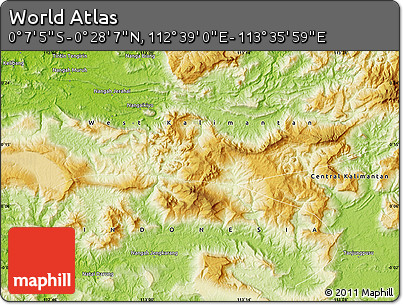 Physical Map of the Area around 0° 10' 31" N, 113° 7' 30" E