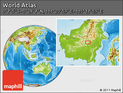 Physical Location Map of the Area around 0° 10' 31" N, 114° 49' 29" E