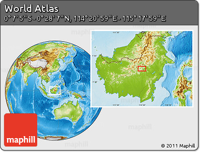 Physical Location Map of the Area around 0° 10' 31" N, 114° 49' 29" E