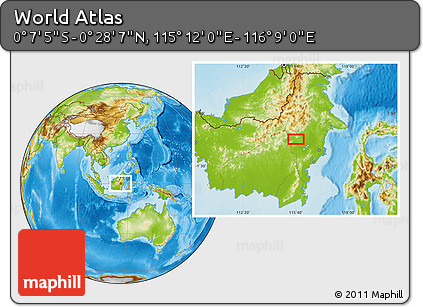 Physical Location Map of the Area around 0° 10' 31" N, 115° 40' 30" E