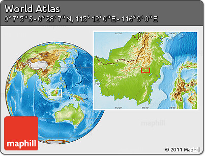 Physical Location Map of the Area around 0° 10' 31" N, 115° 40' 30" E
