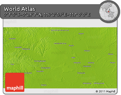 Physical 3D Map of the Area around 0° 10' 31" N, 116° 31' 30" E