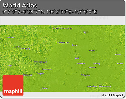 Physical 3D Map of the Area around 0° 10' 31" N, 116° 31' 30" E