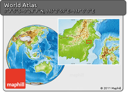 Physical Location Map of the Area around 0° 10' 31" N, 116° 31' 30" E