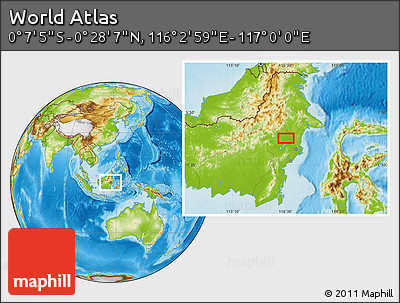 Physical Location Map of the Area around 0° 10' 31" N, 116° 31' 30" E