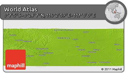 Physical Panoramic Map of the Area around 0° 10' 31" N, 116° 31' 30" E